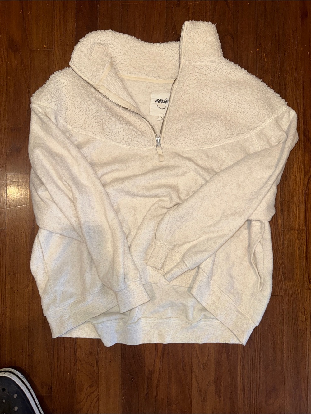 aerie Cream Sherpa Half-Zip Turtleneck Pullover